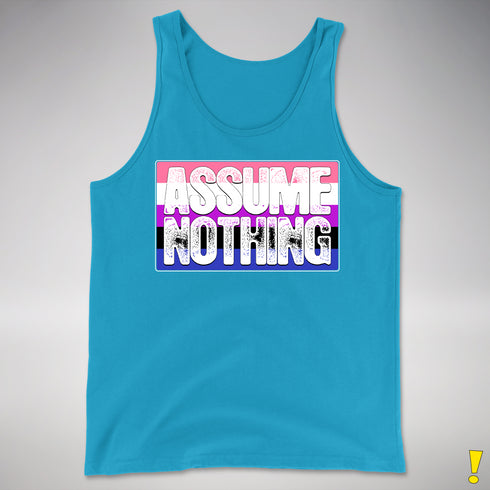 Assume Nothing Genderfluid Pride Flag Premium Tank Top - Neon Blue